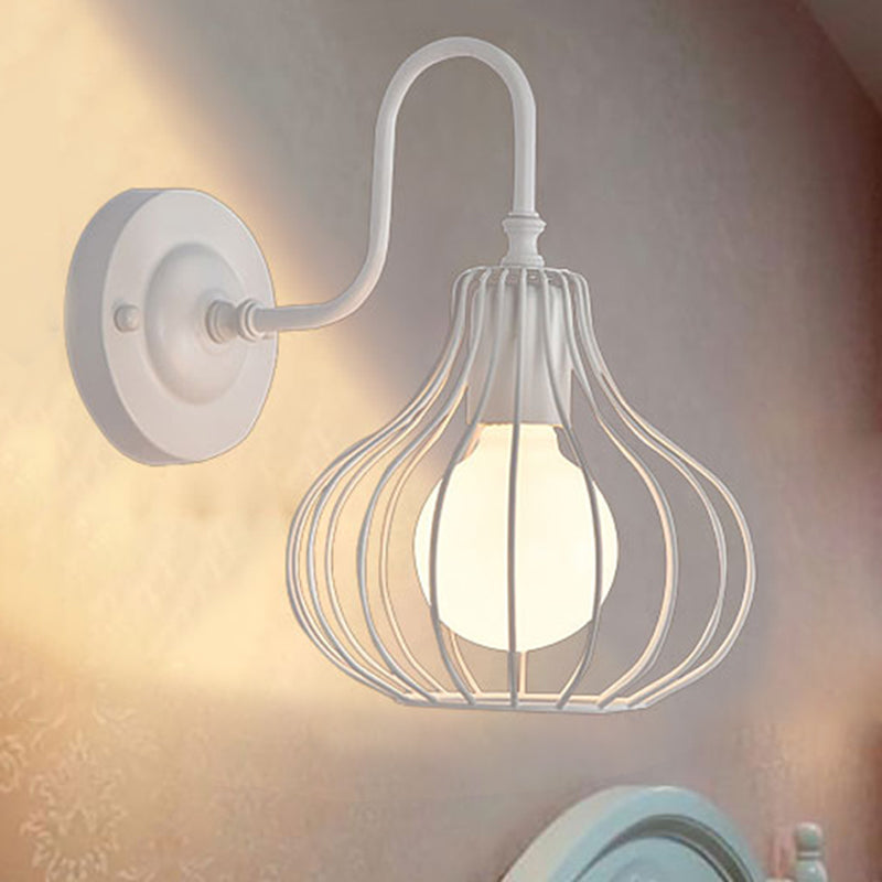 1 Licht Zwiebel Wand Sconces Beleuchtung Loft Stil Schwarz/Weiß Metallic Mini Wand Beleuchtung mit Schwanenhalsarm für Schlafzimmer