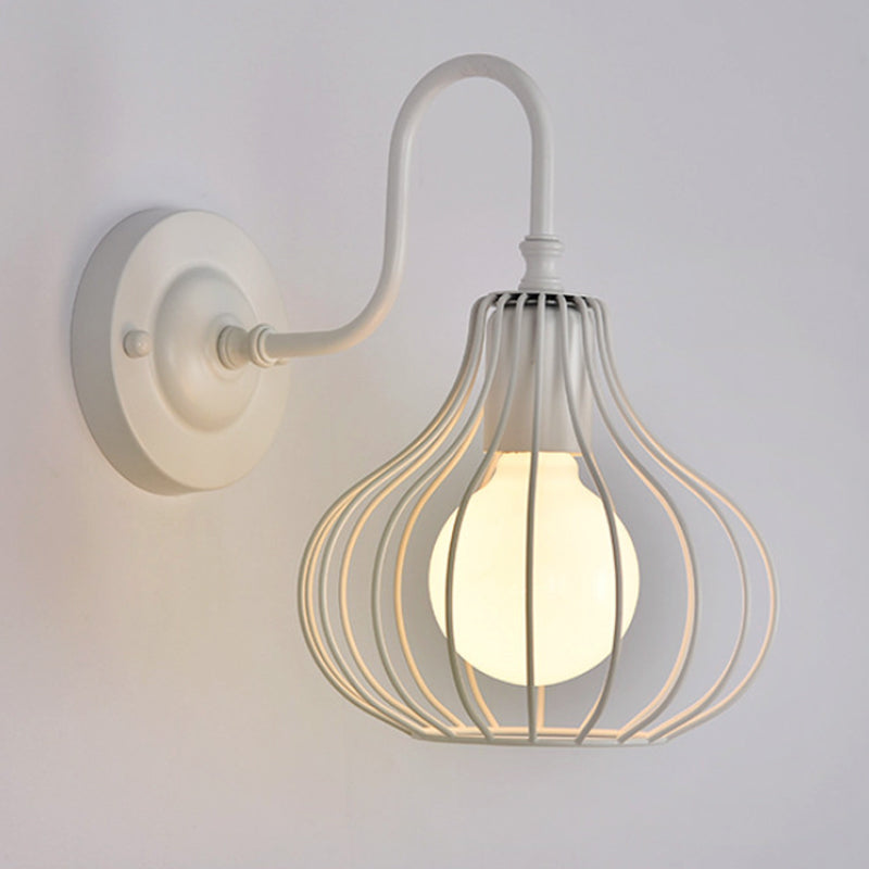 1 Licht Zwiebel Wand Sconces Beleuchtung Loft Stil Schwarz/Weiß Metallic Mini Wand Beleuchtung mit Schwanenhalsarm für Schlafzimmer