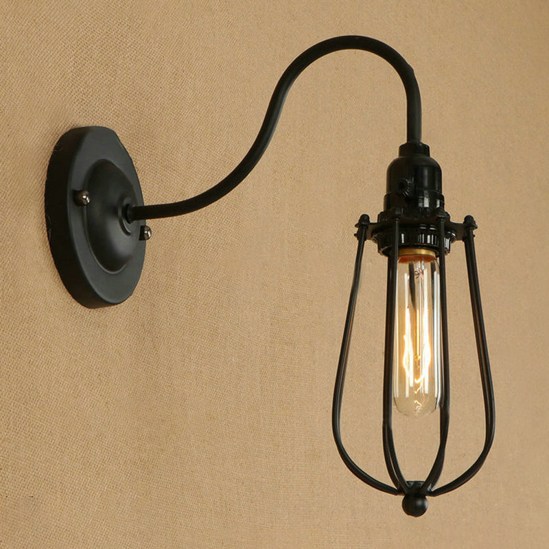 Frendorf | Metallische Oval-/Tröpfchen-/Glühbirnen-Wandleuchte mit Drahtschutz Industrie 1 Licht Balkon Wandleuchte montiert in Schwarz