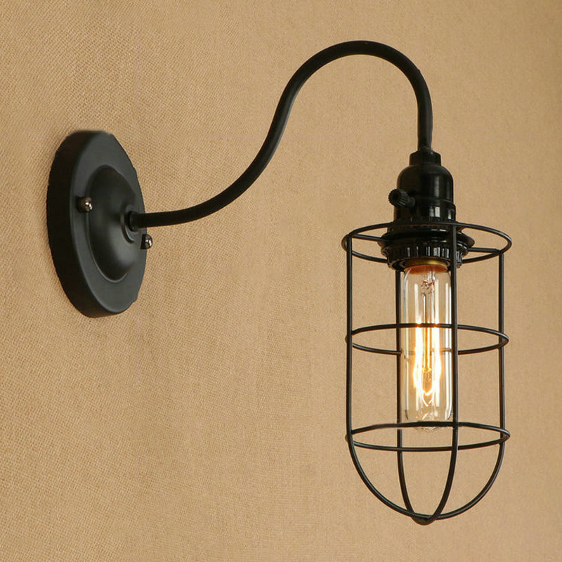 Frendorf | Metallische Oval-/Tröpfchen-/Glühbirnen-Wandleuchte mit Drahtschutz Industrie 1 Licht Balkon Wandleuchte montiert in Schwarz