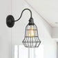 Frendorf | Industrielle Globe/Träne Käfig Wand Sconce Metall 1 Glühbirne Metallische Wandbeleuchtung mit Schwanenhalsarm in Schwarz