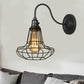 Frendorf | Industrielle Globe/Träne Käfig Wand Sconce Metall 1 Glühbirne Metallische Wandbeleuchtung mit Schwanenhalsarm in Schwarz
