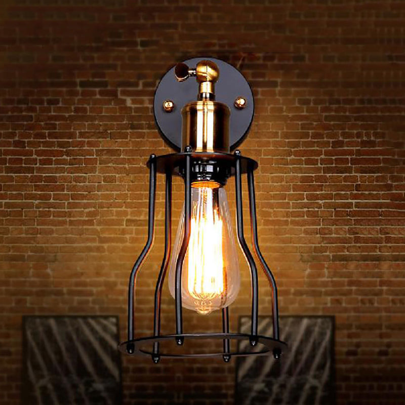 Frendorf | 1 Glühbirne Eisen Wand Sconce Beleuchtung Bauernhaus Messing/gealterte Messing Käfig Schirm Esszimmer Verstellbare Wandbeleuchtung