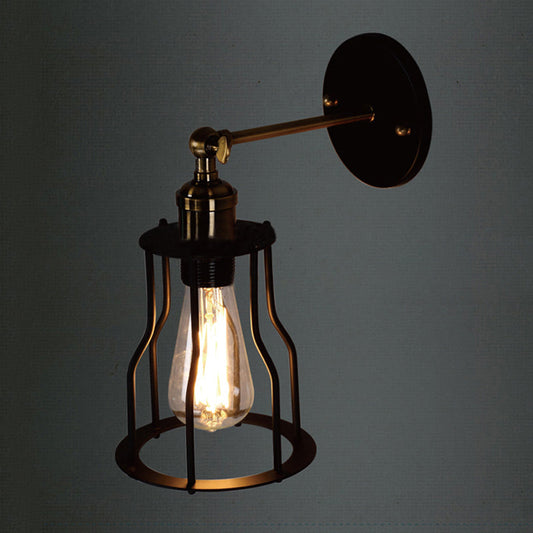 Frendorf | 1 Glühbirne Eisen Wand Sconce Beleuchtung Bauernhaus Messing/gealterte Messing Käfig Schirm Esszimmer Verstellbare Wandbeleuchtung