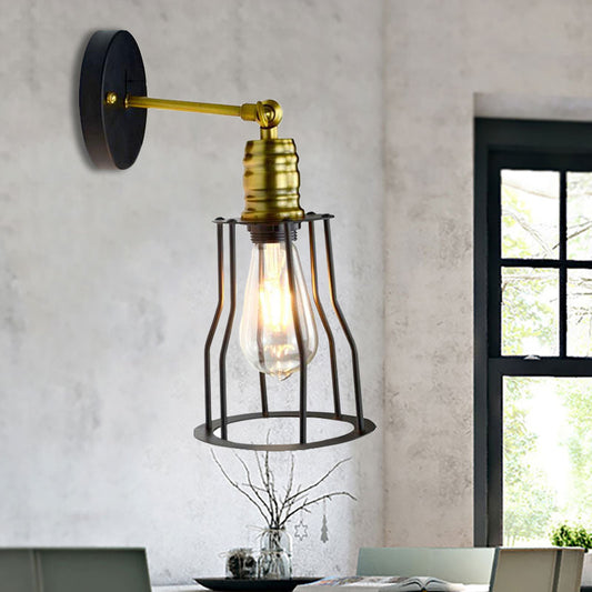 Frendorf | 1 Glühbirne Eisen Wand Sconce Beleuchtung Bauernhaus Messing/gealterte Messing Käfig Schirm Esszimmer Verstellbare Wandbeleuchtung