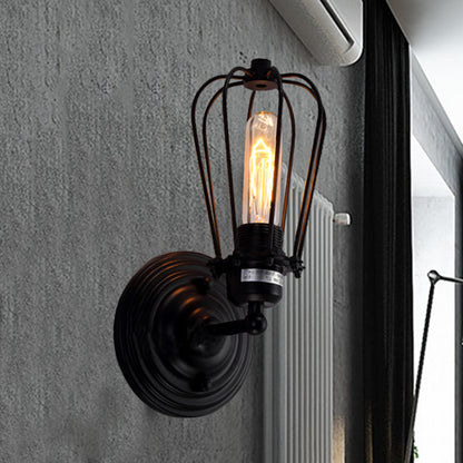 1 Kopf Wand Sconces Licht mit Glühbirne Käfig Schirm Metall Industrie Rustikal Flur Wandbeleuchtung in Schwarz, 2 Packs