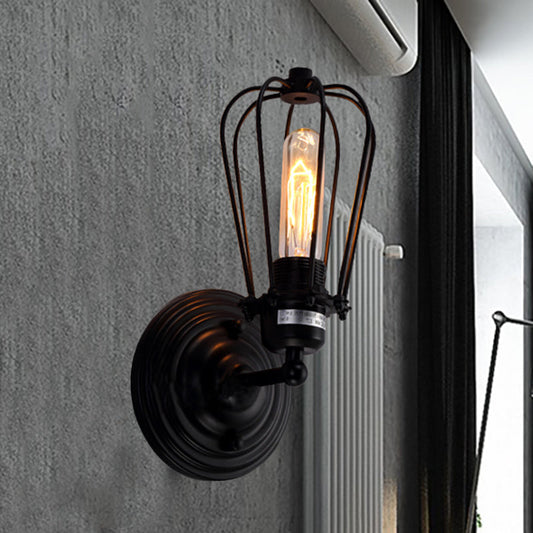 Frendorf | 1 Kopf Wand Scone Licht mit Glühbirnenkäfig Schirm Metall Industrie Rustikal Flur Wandbeleuchtung in Schwarz, 2 Packs