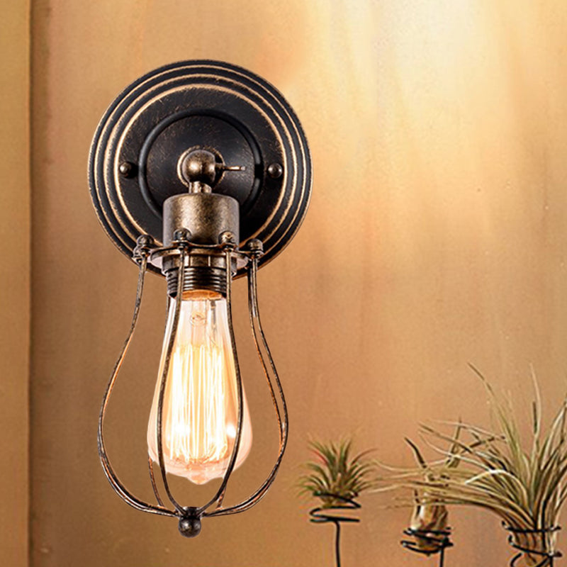 Frendorf | 1 Kopf Eisen Wandlampe Bauernhaus Stil Dunkel Rost Drahtschutz Kaffeehaus Mini Wandleuchte