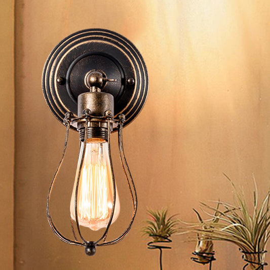 Frendorf | 1 Kopf Eisen Wandlampe Bauernhaus Stil Dunkel Rost Drahtschutz Kaffeehaus Mini Wandleuchte