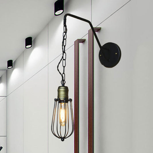 Frendorf | Schwarzes Dreieck/Globus Käfig Wandleuchte Industrie Stil Metall 1 Licht Café Wandmontage Leuchte