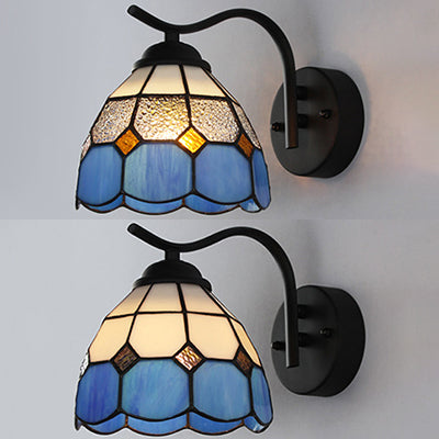 Frendorf | Mediterrane Dome Wandverlichting met Gebogen Arm Gekleurde Glazen 1 Licht Sconces in Wit/Helder