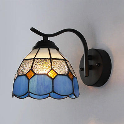 Frendorf | Mediterrane Dome Wandverlichting met Gebogen Arm Gekleurde Glazen 1 Licht Sconces in Wit/Helder