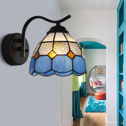 Frendorf | Mediterrane Dome Wandverlichting met Gebogen Arm Gekleurde Glazen 1 Licht Sconces in Wit/Helder