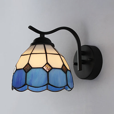 Frendorf | Mediterrane Dome Wandverlichting met Gebogen Arm Gekleurde Glazen 1 Licht Sconces in Wit/Helder