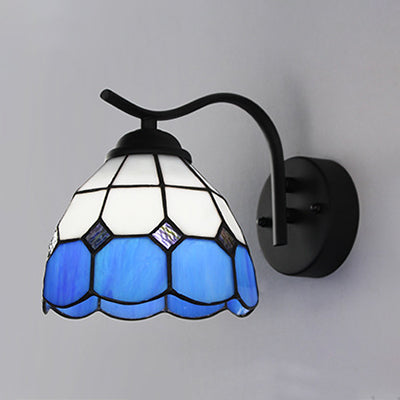 Frendorf | Mediterrane Dome Wandverlichting met Gebogen Arm Gekleurde Glazen 1 Licht Sconces in Wit/Helder