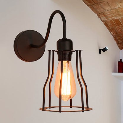 Frendorf | Gekooide Boerderij Muur Sconces Licht met Gooseneck Arm Vintage Stijl IJzer 1 Licht Zwarte Wandmontage Licht