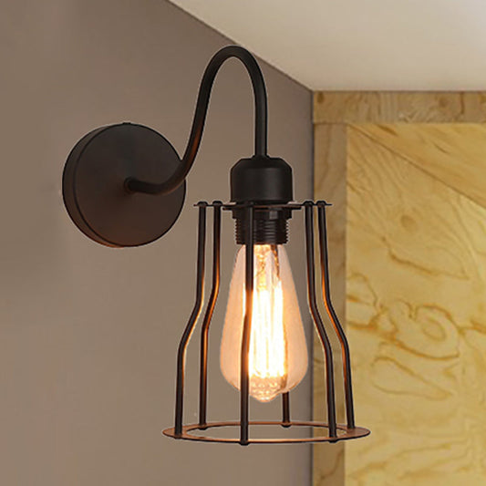 Frendorf | Gekooide Boerderij Muur Sconces Licht met Gooseneck Arm Vintage Stijl IJzer 1 Licht Zwarte Wandmontage Licht