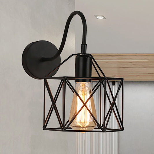 Frendorf | Draadbeschermer Gang Wandlamp Industrieel Metaal 1 Licht Zwart Wandverlichting met Gooseneck Arm