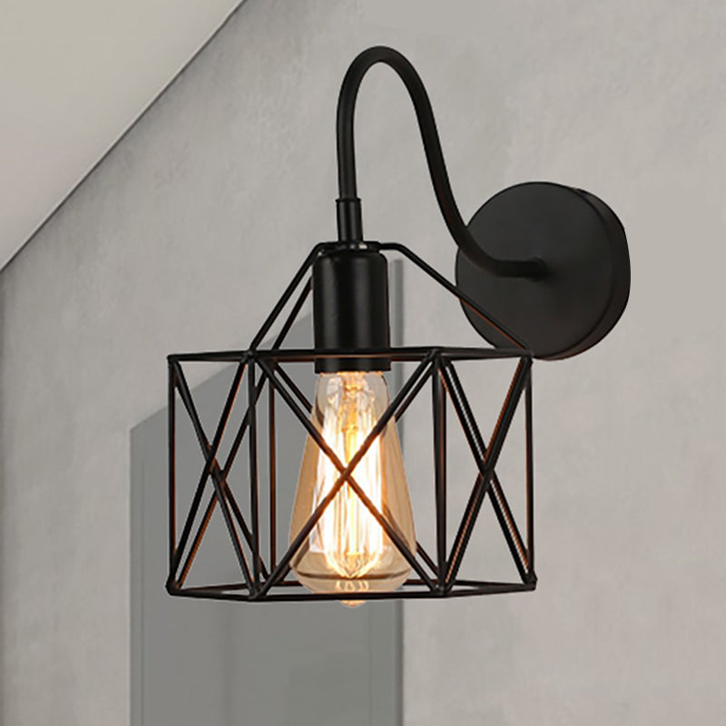 Frendorf | Draadbeschermer Gang Wandlamp Industrieel Metaal 1 Licht Zwart Wandverlichting met Gooseneck Arm