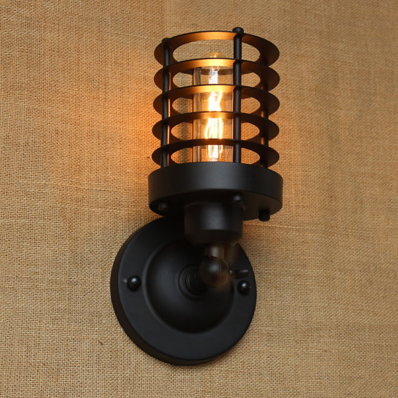 Frendorf | Gegoten IJzeren Cilinder Wandlamp met Kooi Schaduw Industrieel 1 Kop Binnen Wandmontage Licht in Roest/Zwarte Afwerking