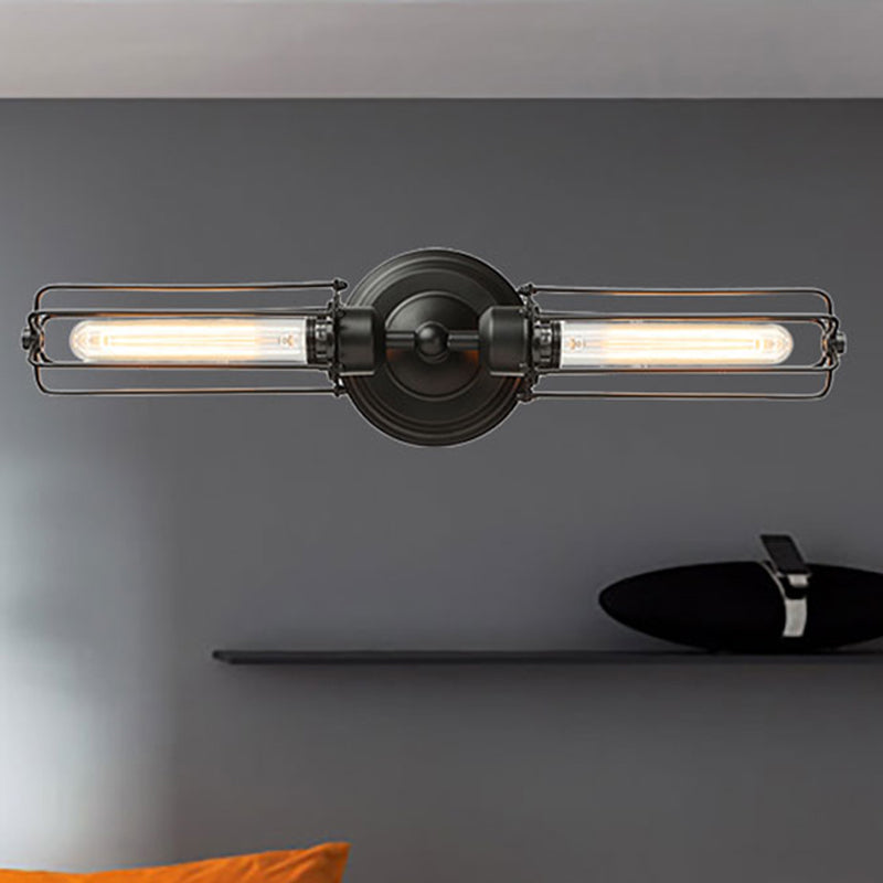 Frendorf | 2 Lichter Röhrenkäfig Wandbeleuchtung mit linearem Design Industriestil Rost/schwarz Metallische Wandlampe für Flur