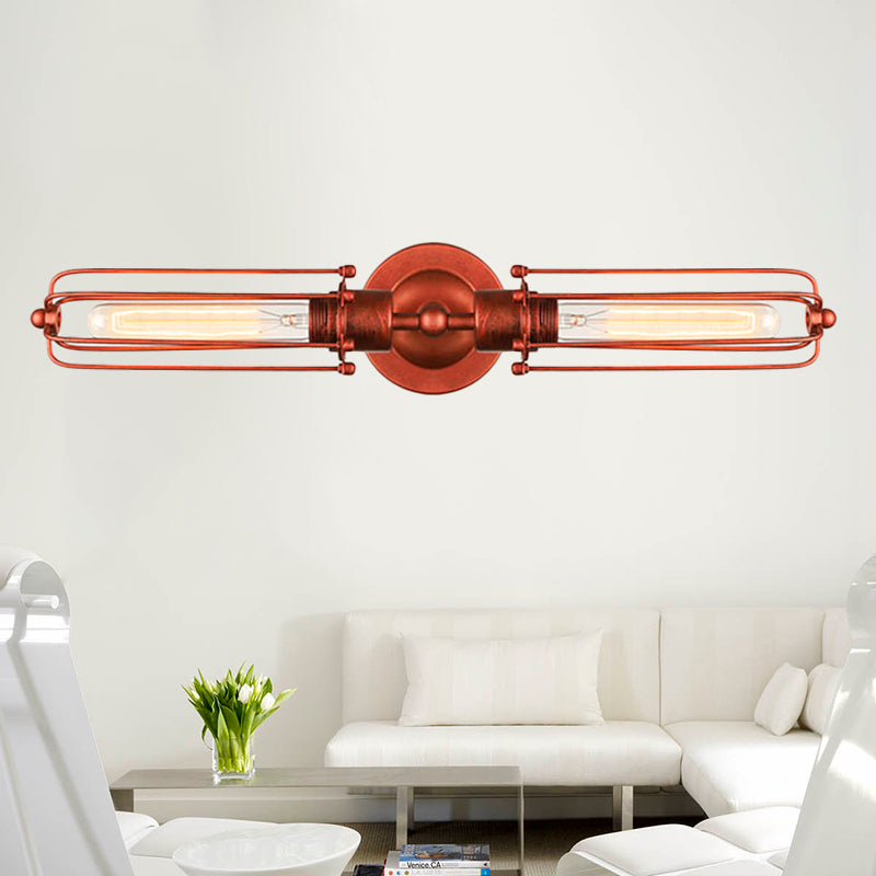 Frendorf | 2 Lichter Röhrenkäfig Wandbeleuchtung mit linearem Design Industriestil Rost/schwarz Metallische Wandlampe für Flur