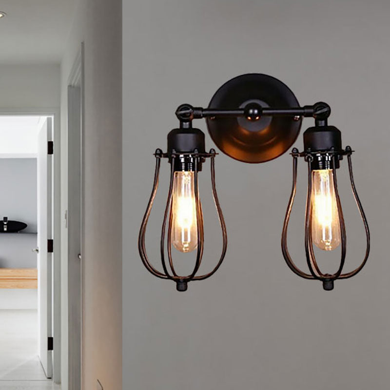 Frendorf | Industrieller Stil Käfig Wandleuchten mit Lampenschirm 2 Lichter Metall Mini Wandleuchte in Kupfer/Antik Silber