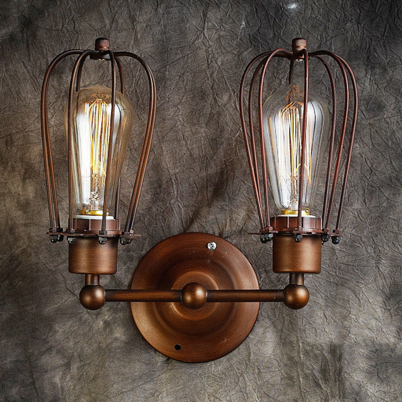 Frendorf | Industrieller Stil Käfig Wandleuchten mit Lampenschirm 2 Lichter Metall Mini Wandleuchte in Kupfer/Antik Silber