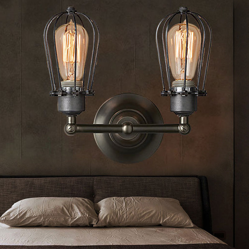 Frendorf | Industrieller Stil Käfig Wandleuchten mit Lampenschirm 2 Lichter Metall Mini Wandleuchte in Kupfer/Antik Silber