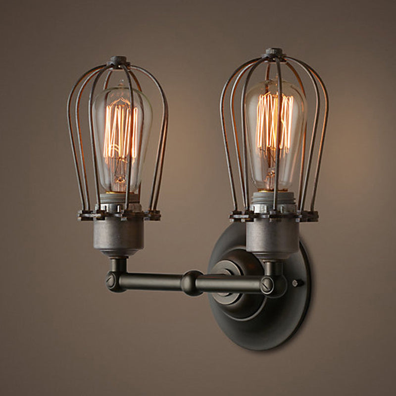 Frendorf | Industrieller Stil Käfig Wandleuchten mit Lampenschirm 2 Lichter Metall Mini Wandleuchte in Kupfer/Antik Silber