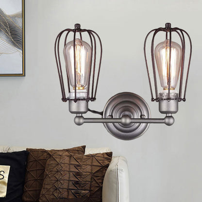 Frendorf | Industrieller Stil Käfig Wandleuchten mit Lampenschirm 2 Lichter Metall Mini Wandleuchte in Kupfer/Antik Silber