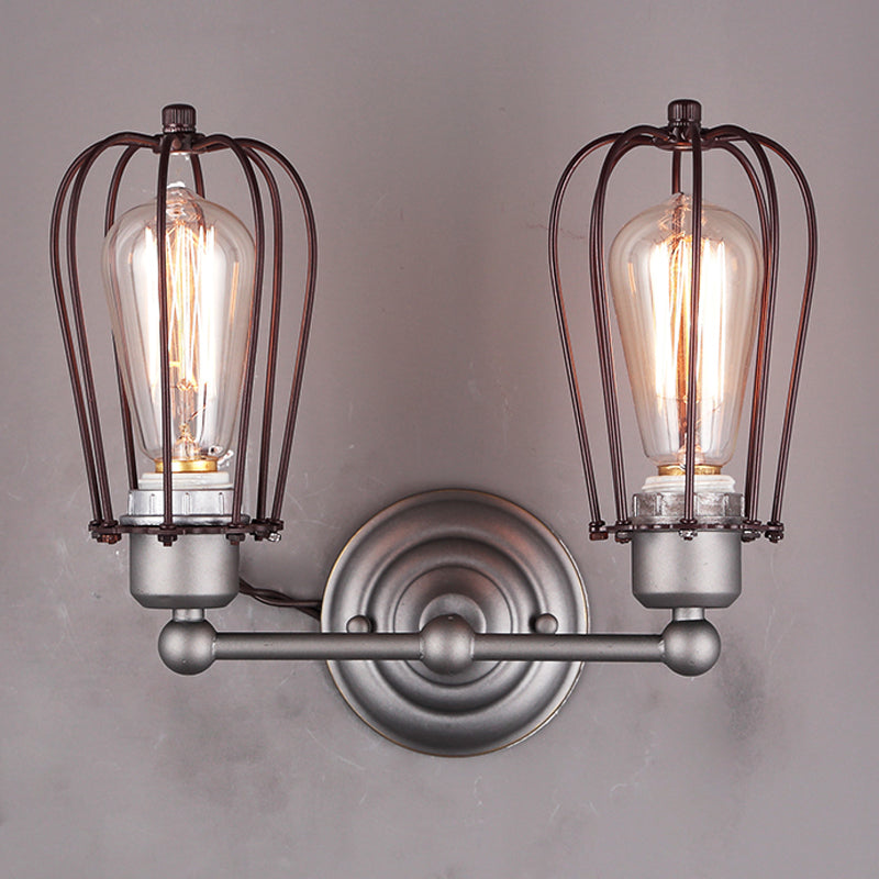 Frendorf | Industrieller Stil Käfig Wandleuchten mit Lampenschirm 2 Lichter Metall Mini Wandleuchte in Kupfer/Antik Silber