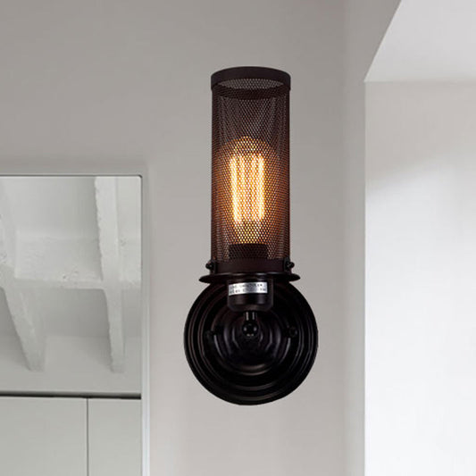 Frendorf | Zylinder Eisen Wand Sconces Beleuchtung mit Netzschirm Antik Stil 1/2-Glühbirne Bauernhaus Wandlampe in Schwarz