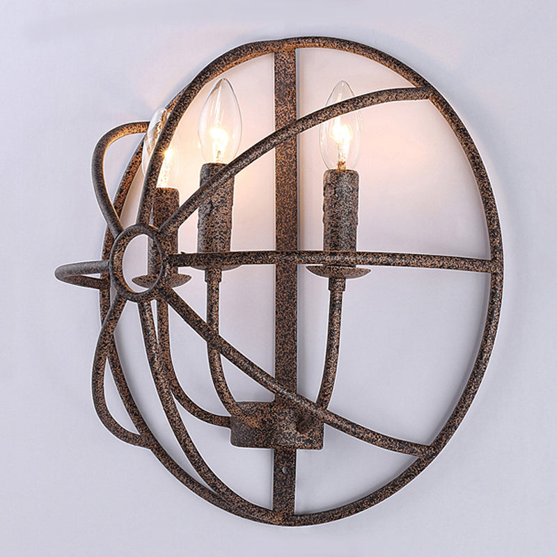 Frendorf | Halbkreis Metallische Wandleuchte mit Drahtgestell Rustikale 3-Lampen Restaurant Wandleuchten Beleuchtung in Rost/Schwarz