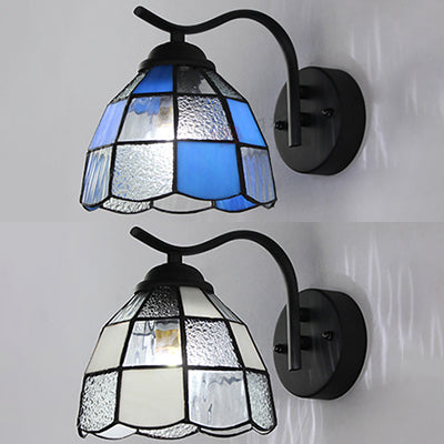 Frendorf | Tiffany Dome Wandmontage Licht Geïntegreerd Glas 1 Licht Badkamer Wand Sconces Licht in Wit/Blauw