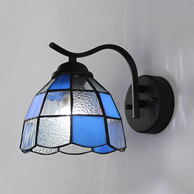 Frendorf | Tiffany Dome Wandmontage Licht Geïntegreerd Glas 1 Licht Badkamer Wand Sconces Licht in Wit/Blauw