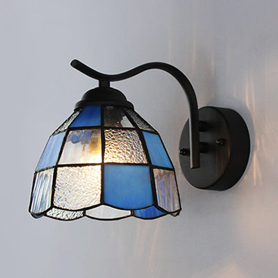Frendorf | Tiffany Dome Wandmontage Licht Geïntegreerd Glas 1 Licht Badkamer Wand Sconces Licht in Wit/Blauw