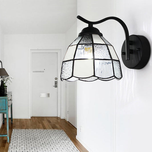 Frendorf | Tiffany Dome Wandmontage Licht Geïntegreerd Glas 1 Licht Badkamer Wand Sconces Licht in Wit/Blauw
