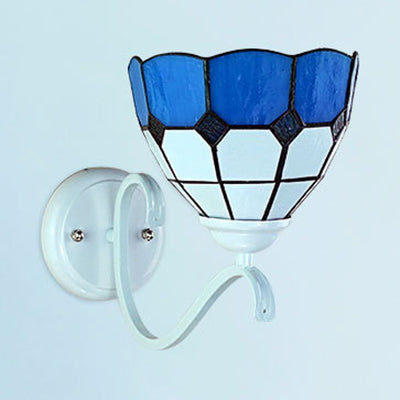 Frendorf | Nautical Glas-in-lood Koepel / Swallow-Tail Wandmontage Licht 1 Licht Binnenwand Sconce Licht in Wit