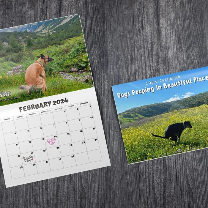 Frendorf | 📅2024 Lustigster Kalender-Hunde, die an schönen Orten kacken | "Künstlerischer Ausdruck" pelziger Freunde