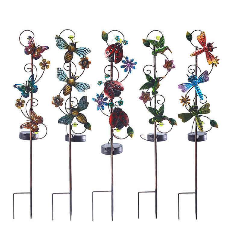 Frendorf | GardenGlow Solar Gartenleuchte | Metall-Design | Schmetterling, Libelle, Kolibri | Landschaftsbeleuchtung