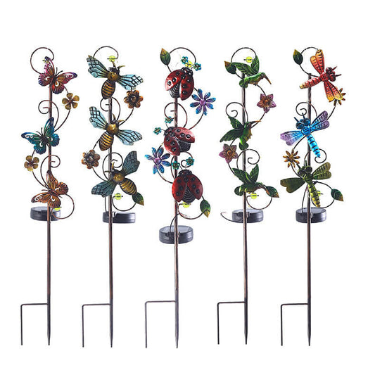 Frendorf | GardenGlow Solar Gartenleuchte | Metall-Design | Schmetterling, Libelle, Kolibri | Landschaftsbeleuchtung