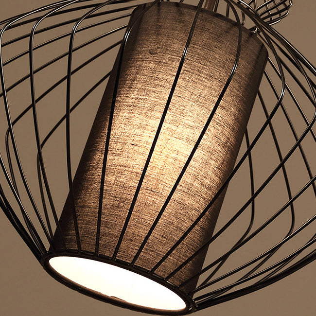 industrielle Käfig Eisen Stoff 1-Licht Pendelleuchte für das Wohnzimmer