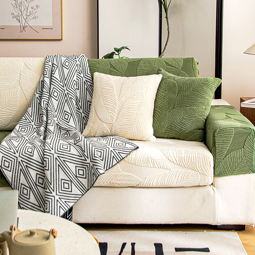 Modernes Blatt Jacquard Wasserdicht Anti-Kratzer Stretch Vollüberzug Sofaüberzug