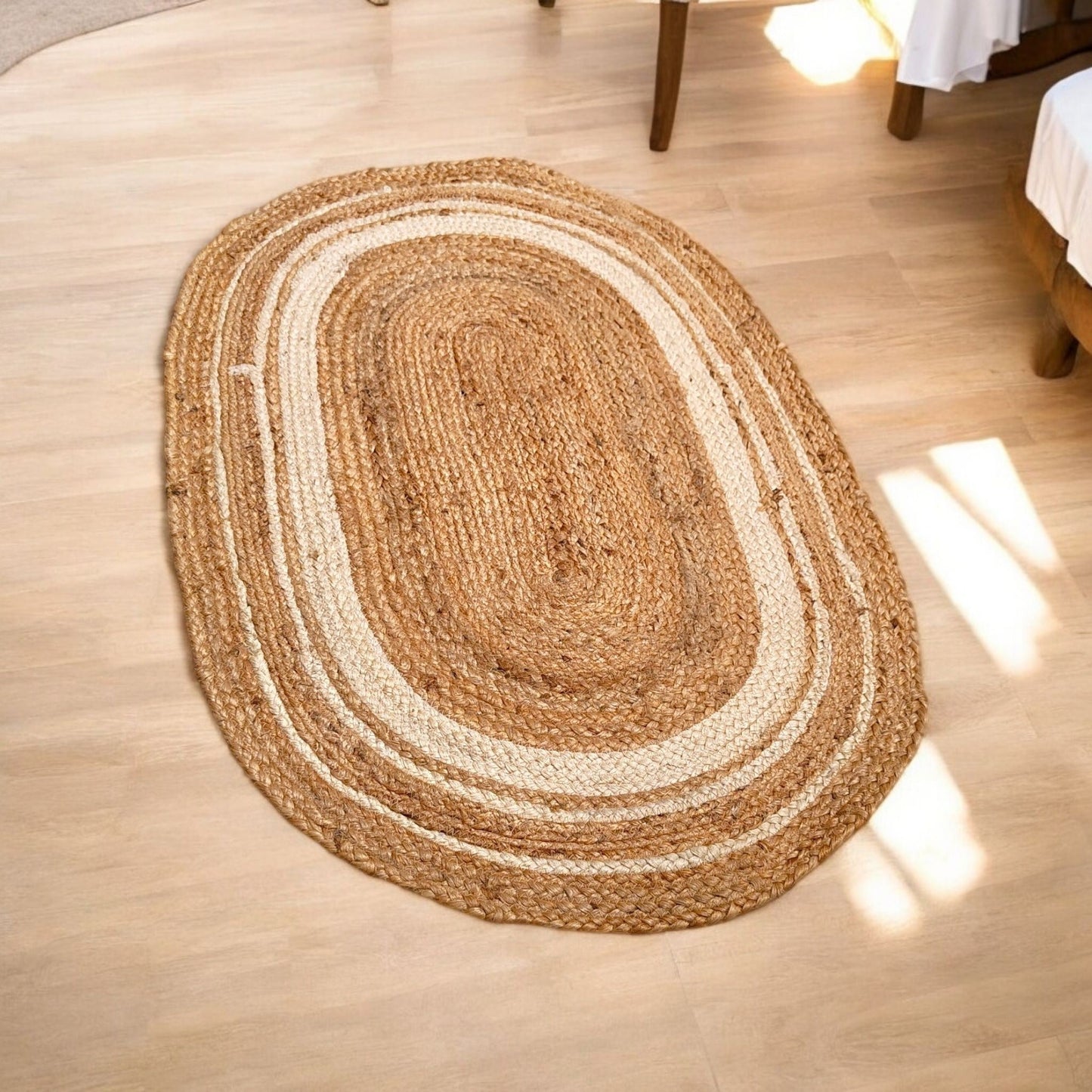 Frendorf | Mirchi Oval Jute Teppich - Handgewebt 60x90CM | Naturfaser, Umweltfreundliches Design | Leicht & Langlebig | Perfekt für Wohnzimmer, Schlafzimmer und Eingangsbereiche | Vielseitige, Nachhaltige Wohnkultur