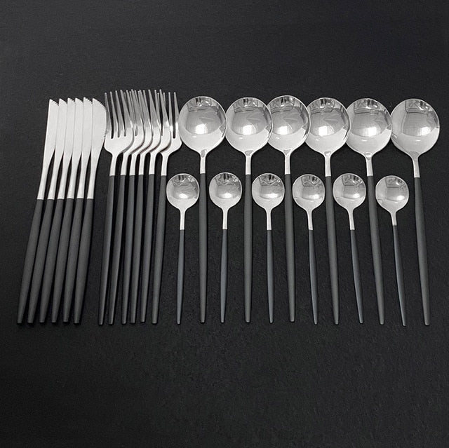 24 teiliges Edelstahl Besteckset Elegantes Spiegel Geschirr Set