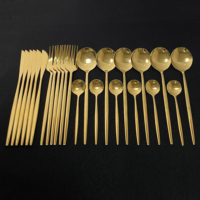 24 teiliges Edelstahl Besteckset Elegantes Spiegel Geschirr Set