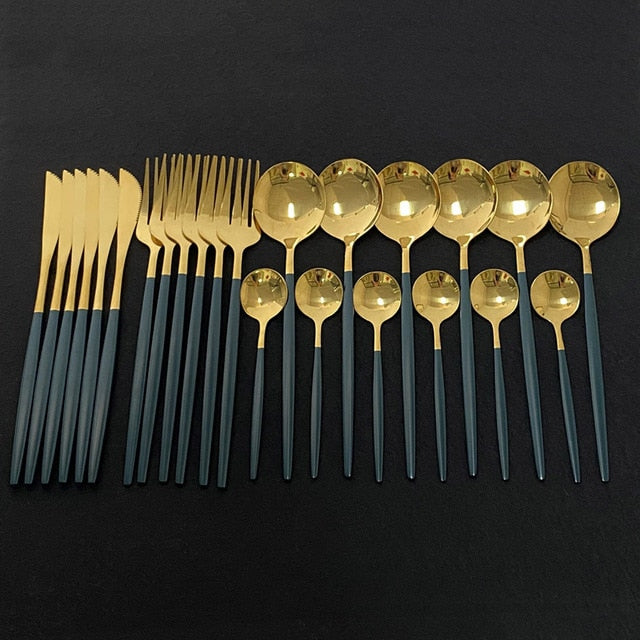 24 teiliges Edelstahl Besteckset Elegantes Spiegel Geschirr Set