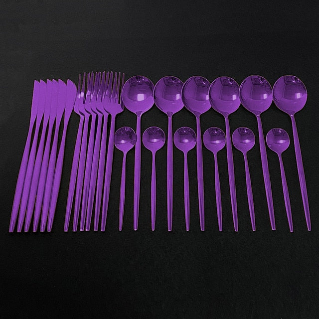 24 teiliges Edelstahl Besteckset Elegantes Spiegel Geschirr Set