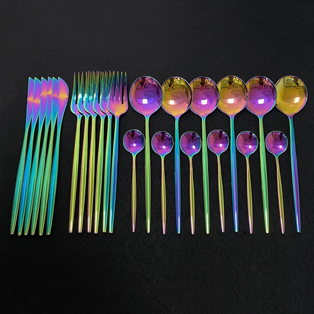 24 teiliges Edelstahl Besteckset Elegantes Spiegel Geschirr Set